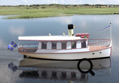 Nine meter long steam boat designed by Claes Lundström Design